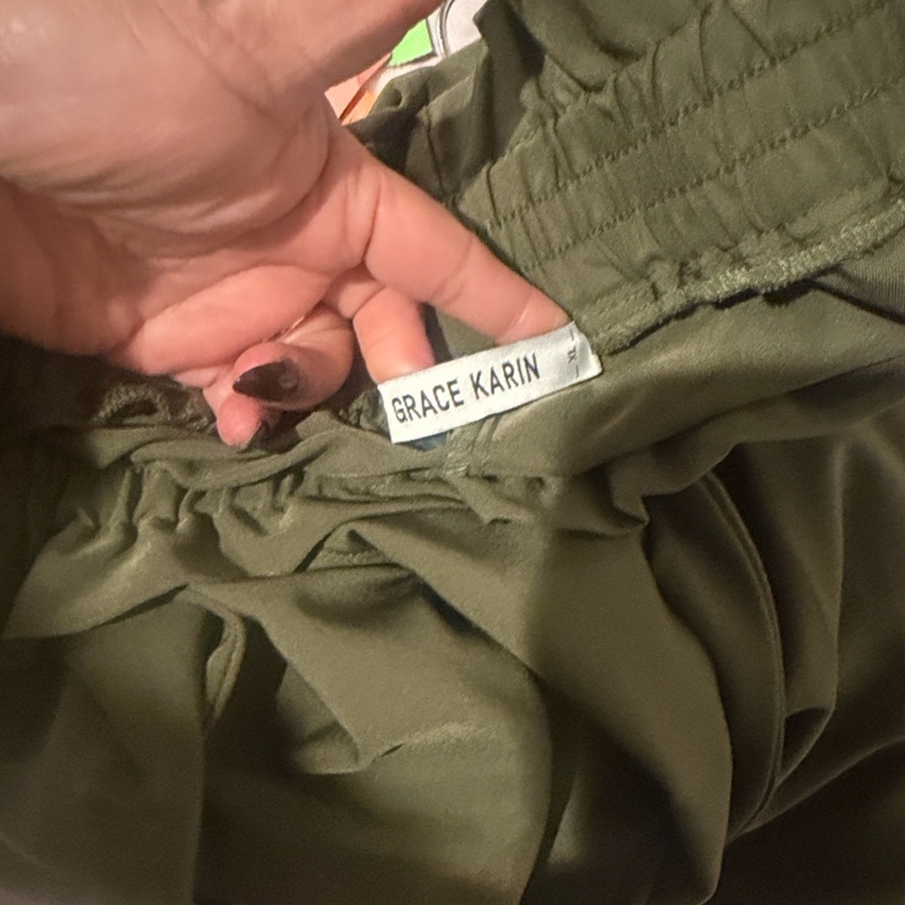 Grace Karin Olive Tie-Waist Trousers - Picture 6 of 6